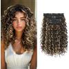Flufymooz Extension per capelli con clip da 4 pezzi, 35,6 cm, 100% pura seta proteica, extension per capelli corti ricci ondulati con clip, capelli morbidi e naturali per donne - castano medio con
