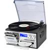 JORLAI 9 in 1 Giradischi a 3 velocità con telecomando, fonografo Bluetooth in vinile con altoparlanti incorporati CD/Cassette Radio AM/FM USB/SD/MMC 3,5 mm Aux-in/Rca-out, Nero