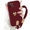 Kueqeay Cover con Cordino per iPhone 15 6,1'', Silicone Morbido Custodia Aesthetic Mädchen Modello Amore 3D Disegni Oro Collana Universale Regolabile Protezione Fotocamera Antiurto Case, 04