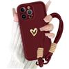 Kueqeay Cover con Cordino per iPhone 15 Pro Max 6,7'', Silicone Morbido Custodia Aesthetic Mädchen Modello Amore 3D Disegni Oro Collana Universale Regolabile Protezione Fotocamera Antiurto Case, 04