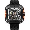 CIGA Design X Series Orologio Automatico Meccanico Uomo, Orologio Quadrante Scheletrato, Design Antiurto Ispirato agli SUV, Vetro Zaffiro, Cinturino in Silicone, Regalo Uomo, Nero & Arancione