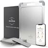 EKLOVER Tagliere in Acciaio Inox Alimentare 30×20 cm - Set Completo con Affilacoltelli Diamantato, Panno e 50 Ricette - Antiscivolo, Gocciolatoio e Finitura "Grano di Riso", Inox 316