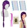 Rbleote Rumi - Parrucca viola per uomo e donna, con 1 pettine in acciaio rosa, 1 rete per capelli nera, 10 strisce antiscivolo per parrucche