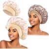 Bustlwor 2 Pezzi Cuffia Seta Capelli Notte, Cappello Notturno Regolabile, per Capelli Lunghi E Ricci (Grigio dorato, Bianco latteo)