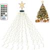 BeauFIvv Catena luminosa per albero di natale con anello e stella decorativa, 450 LED Illuminazione per albero di Natale 2 m x 18 fili, 8 modalità di illuminazione per alberi di Natale da 150 a 200cm