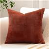 Sungeek 1 Pezzi Federe Cuscini 45x45 in Morbido Velluto a Coste, Fodere per Cuscini Decorativi con Motivo a Strisce e Patchwork Croce Copricuscini Cuscino per Divano Letto Soggiorno, Ruggine Scuro