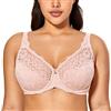 DELIMIRA Donna Reggiseno in Pizzo con Ferretto Taglie Forti Sostegno Senza Imbottito Rosa Nudo 3C