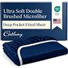 Cathay Home Lussuoso Lenzuolo con Angoli per Letto Singolo, in Microfibra Spazzolata Ultra Morbida, Resistente alle Pieghe e allo sbiadimento, 35,6 cm, Blu Navy, Completo