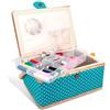 Wintem - Kit Cucito da Casa e da Viaggio, 76 Accessori, Vassoio con Scomparti Organizzati, Chiusura Magnetica, Set Cucito Completo con Cestino a Pois.