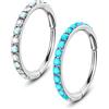 OUFER 20G 2PCS Anello al Naso Cerchio Acciaio Chirurgico 316L Anello a Segmento con Cerniera Piercing al Naso Trasparente e Opale Blu Elica Daith Rook Conch Orecchino Gioielli per Donna 8 mm