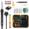 EROIZNY Kit saldatore 80W LCD temperatura regolabile 180-520 °C Interruttore on/off per saldatura, 50 g filo di saldatura, 5 punte di saldatura, pompa dissaldante, tagliafili, supporto, pinzette, custodia