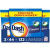 Dash Pods Detersivo Lavatrice In Capsule, 132 Lavaggi (3x44), Classico, Rimuove Le Macchie, Igienizza, Brillantezza Per I Capi