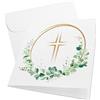 Logbuch-Verlag 10 biglietti pieghevoli con busta carta con Croce Santa e eucalipto inviti battesimo auguri ringraziamento comunione cresima verde oro 15 x 15 cm