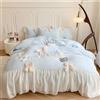 SOUKECHY Chic Lace Bedding, set copripiumino estetico per ragazze, romantico stile principessa francese con volant con grazioso fiocco con chiusura a cerniera, blu, matrimoniale