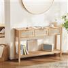 VEVOR Tavolo Consolle in Rattan con 3 Cassetti Portaoggetti, Tavolo Ingresso in Rattan con Porta Scorrevole in Rattan Naturale, Tavolo Consolle Divano per Soggiorno, Ingresso o Parete TV, Naturale