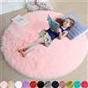 Amdrebio Tappeto rotondo morbido Amdrebio per camera da letto, 4x4 piedi, Rosa, Fibre di peluche, Shag, Lavabile, Soffice, Animali, Camera dei bambini