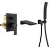 Shamanda L9017 Rubinetto per vasca da bagno a cascata con doccetta, rubinetto per vasca da bagno con vasca e rubinetto in ottone moderno (incluso corpo valvola ruvida e finitura), nero opaco,