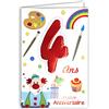 Afie Age MV 69 - 2004 scheda di buon compleanno 4 anni bambino ragazzo ragazza motivo Clown regalo uccello torta Cupcake pittura Pennelli arcobaleno