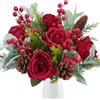 MHMJON Bouquet di 18 fiori artificiali di Natale, bouquet misti, rami di pino artificiali, steli di bacche e pigne, fiori finti rossi, per Natale, inverno, casa, tavolo, vaso, bouquet di nozze (36,8