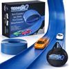 ZORKAM - Turborace Pista Macchinine -Pista di velocità 4 Metri + 4 macchinine turborace - Flexible Blu Track idea regalo Pasqua bambino 3 4 5 6 7 anni