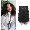 FLUFYMOOZ Extension per capelli con clip da 4 pezzi, 35,6 cm, 100% pura seta proteica, capelli corti e ricci, ondulati, extension con clip, capelli morbidi e naturali, da donna, colore nero e marrone