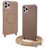 BGHHEU Magnetica Cover per iPhone 11 Pro Max con Cordino,[Compatible con Magsafe],Custodia Silicone con Regolabile Collana Sottile Morbida Case,Marrone
