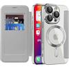 IMEIKONST Cover Magnetica per iPhone 16 Pro con Scomparto per Carte, [Compatibile con MagSafe] [Blocco RFID] Custodia in Pelle PU Trasparente Case per iPhone 16 Pro. Grigio JDCX