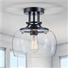 WUZUPS Lampadario Rustico Fattoria Industriale Semi-Incasso Soffitto Rotondo Semi-Incasso Luce LED con Paralumi in Vetro Trasparente per Bagno Cucina Foyer Ingresso, H25 x W25, Base E27, Nero