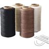 SONGER 4pcs 260 Meter 0.8mm 150D Flat Leather Waxed Thread Cord Craft with 1 Set (7pcs) Curved Upholstery Sewing Needles Leather Waxed Thread Drilling Awl Thimble (White+Dark Brown+Beige+Black)