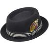 Borges & Scott Defoe Premium - Cappello Porkpie con Piuma Rimovibile - 100% Feltro di Lana - Resistente all'Acqua - Ripiegabile per Viaggio - 54cm Nero