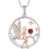 FJ Collana Angelo Donna Argento 925 Collana con Ciondolo Elfo Fata Farfalla Collana Albero della Vita Collana Luglio Pietra Portafortuna Rubino Gioielli Regalo per Donna