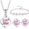 Kamise Set di gioielli da donna in argento Sterling 925, con ciondolo a forma di trifoglio, con catenina in argento da 45 cm, orecchini e bracciale con zirconi bianchi, set di gioielli con confezione