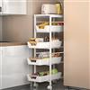 JNUYISW Carrello Portaoggetti a 5 Livelli, Metallo Carrellino con Ruote Portatutto con 4 Cassetti Estraibili Carrello Cucina con Piano da Legno Tavolo per Cucina, Bagno, Lavanderia, Camera da Letto