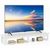 IBUYKE 32-60 inch,Mobiletto Basso per TV a 2 Ripiani,scrivania per ufficio a doppio schermo,Mobile TV per Soggiorno e Camera da Letto,Bianco TVT002W