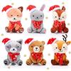 Aoriher 6 Pezzi Mini Peluche di Animali del Bosco di Natale Piccoli Giocattoli di Peluche Simpatico Peluche di Orso Coniglio Scoiattolo Procione da 10 cm per Festa di Baby Shower Compleanno