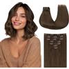 GOO GOO Extension Capelli Veri Clip, 20cm 50g 7pezzi, Remy Umani Naturali Extension Capelli Clip, 4A Marrone Cioccolato