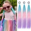 PORSMEER 3 Pezzi Lungo Blu/Rosa/Viola Extension per Trecce Capelli Lametta per Ragazze e Donne, 60 cm Extension per Coda di Cavallo Liscia, Extension per Capelli Sintetici