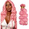 Shoaiye Human Hair Bundles Body Wave Capelli Veri Tessitura Unprocessed Remy Machine Weave Extensions Double Weft Color Pink for Woman 24 26 28 Inch