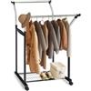 Relaxdays Appendiabiti su Ruote, Guardaroba con 2 Aste Appendi Abiti, H: 108-160 cm, Ripiano Scarpe, Metallo, Argento