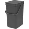Brabantia Sort & Go Pattumiera 16L (Grey), Pattumiera cucina in plastica con maniglia, Secchio spazzatura salvaspazio con coperchio stay open rimovibile, Cestino umido facile da pulire