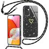 Yichxu Cover con Cordino per Samsung Galaxy A14 5G, Custodia Glitter con Collana Tracolla, Motivo Cuore TPU Silicone Brillantini AntiGraffio Case, Laccio Collo Case per samsung A14 4G/5G, Nero