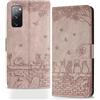 Butnyeoe Cover per Samsung Galaxy S20 FE 5G Libro,Gatti/Fiori Motivo in Rilievo Custodia,PU Pelle Protettiva Portafoglio Flip Wallet Case Con Slot per Schede e Magnetica Supporto,Rosa-Viola