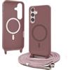 Bigcousin Magnetica Cover con Cordino per Samsung Galaxy S24 Plus,[Compatibile con MagSafe], Cover in Silicone, Regolabile Cordino da Collo Nylon Catena Collana Tracolla,Rosa Gold