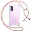 Pnakqil Custodia Cordino Cover per Samsung Galaxy S20 FE 5G 6.5 Girocollo Collana Cordoncino Collo Cordini Cordino Tracolla Catena Silicone Protettiva Trasparente Custodia Case, Rosa