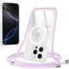 Jrkvniv Magnetica Trasparente Cover per iPhone 16 Pro Max con Cordino, Compatibile con Magsafe, Trasparente Ultra Sottile Silicone TPU Antiurto Custodia con Collana Laccio per iPhone 16Pro Max, Viola