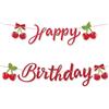 BOXOB Striscione Happy Birthday Tema Ciliegia, Decorazioni Fruttate Dolci Divertenti Tema Glitter Happy Birthday per Feste Baby Shower Bomboniere Nuziali