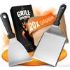 flammtal [L'originale] - Set di 20 pezzi di carta per hamburger - Set di spatole per barbecue in acciaio inox - Spatola Plancha di alta qualità - Spatola per barbecue lavabile in lavastoviglie per