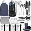 HOMQUEN Camping Essential Attrezzatura da tavola da Campeggio, Utensili da Cucina da Campeggio Camper Accessori da Campeggio, Escursioni all'aperto, Picnic, Barbecue Regali, Strumenti da Campeggio