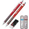 rOtring Tikky - Set di matite meccaniche HB 0,50 mm e 0,70 mm, fusto rosso, include mine HB ad alto polimero e gomma di alta qualità, kit di disegno e scrittura di precisione per studenti, artisti e