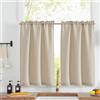 TOPICK Tende da cucina corte beige 90L x 60A(cm) per mobili bassi, armadi, finestre, con passante per asta interni, piccola tenda copri-vetro, moderna, 2 pannelli